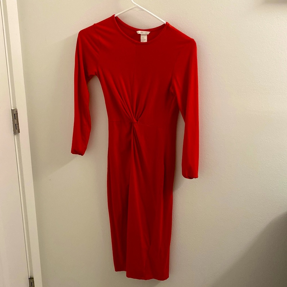 H&M knee length long sleeve RED dress